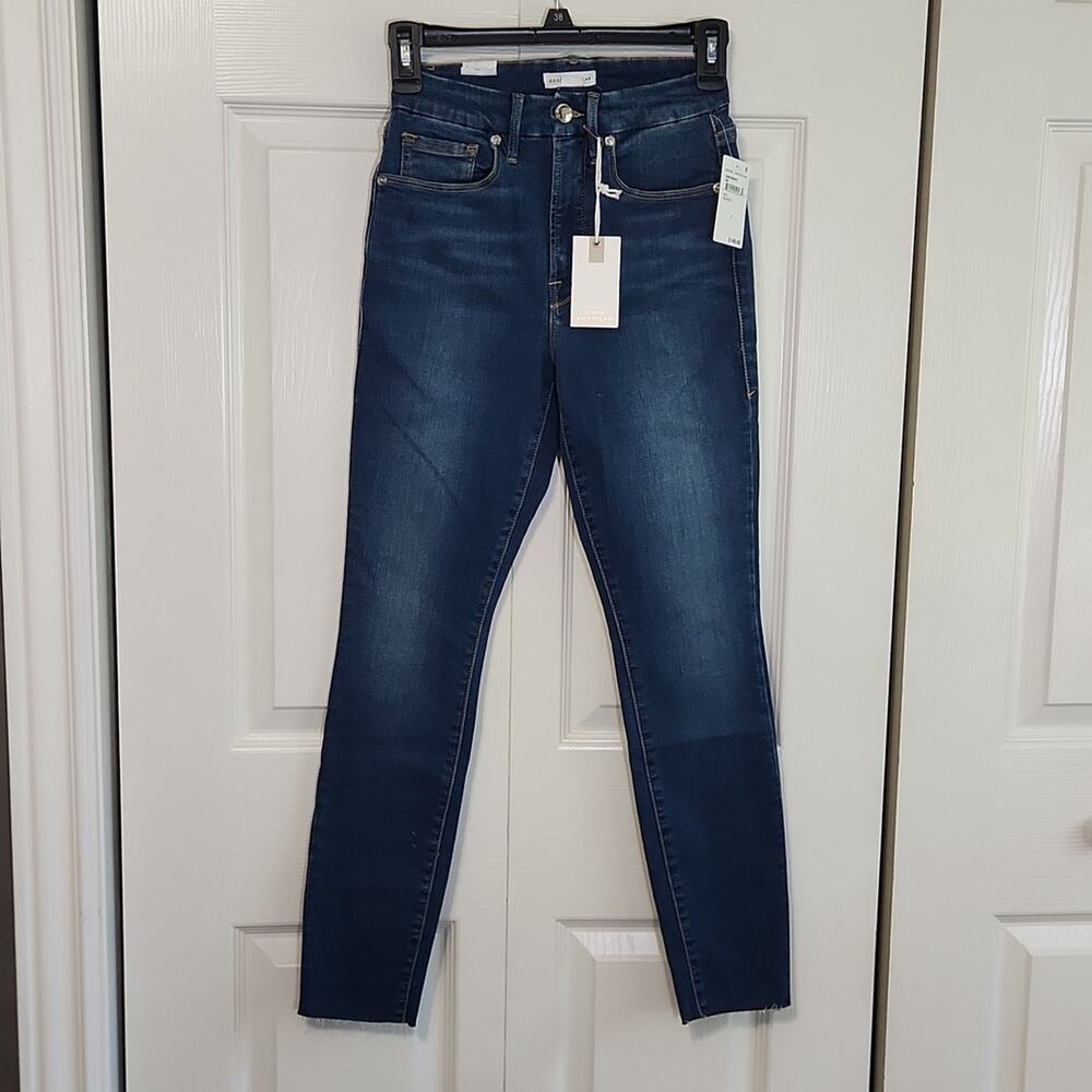 Good American‎ Women's Good Waist Crop Jeans Size 0/25 Raw Hem High-Rise Skinny